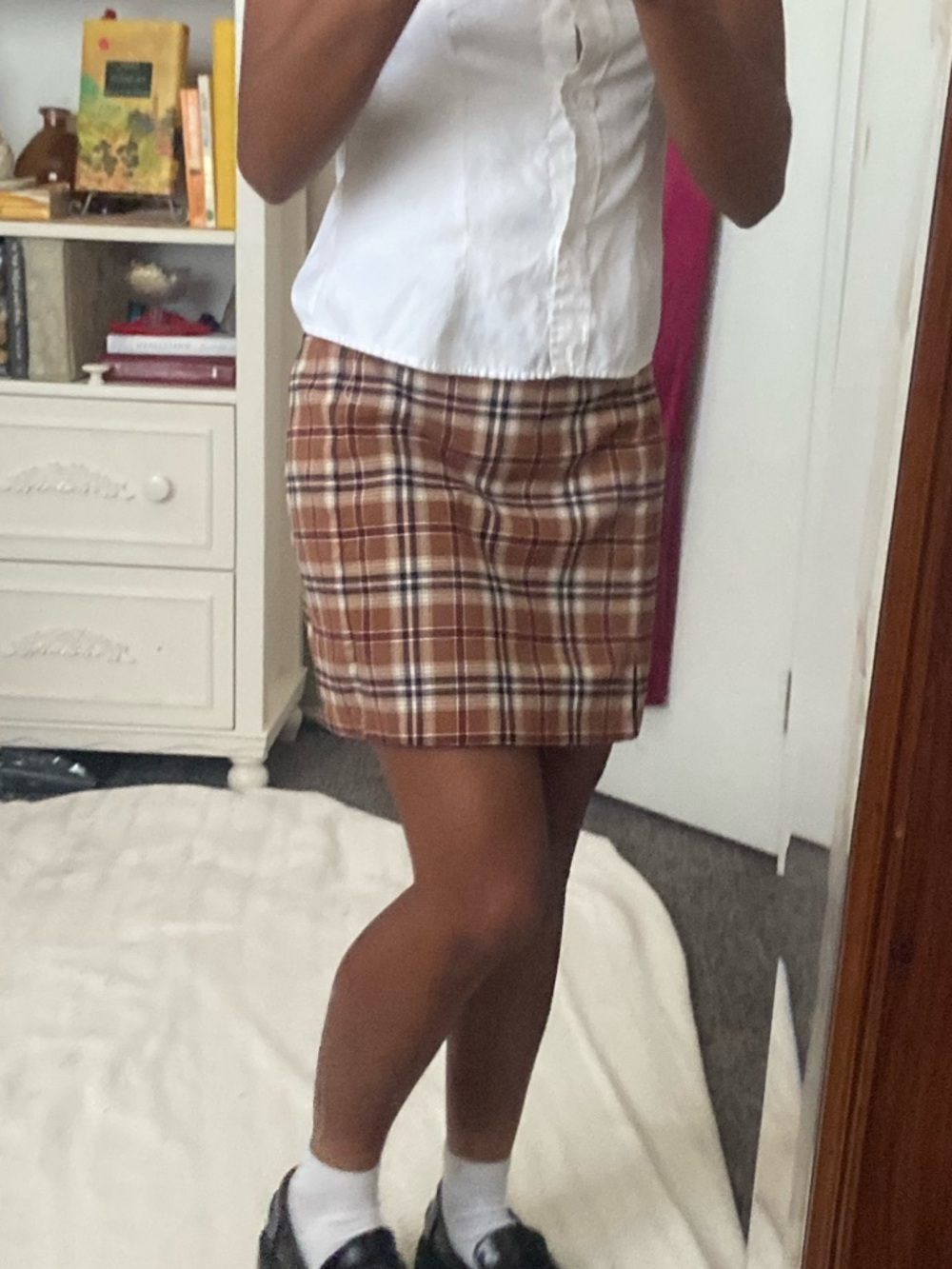 Brandy Melville Brown & Cream Plaid Mini Skirt